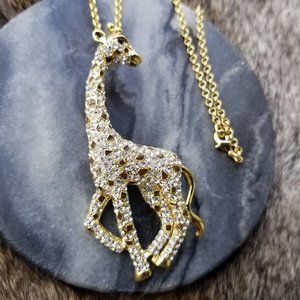 NWOT Gold and CZ Giraffe Necklace Brooch